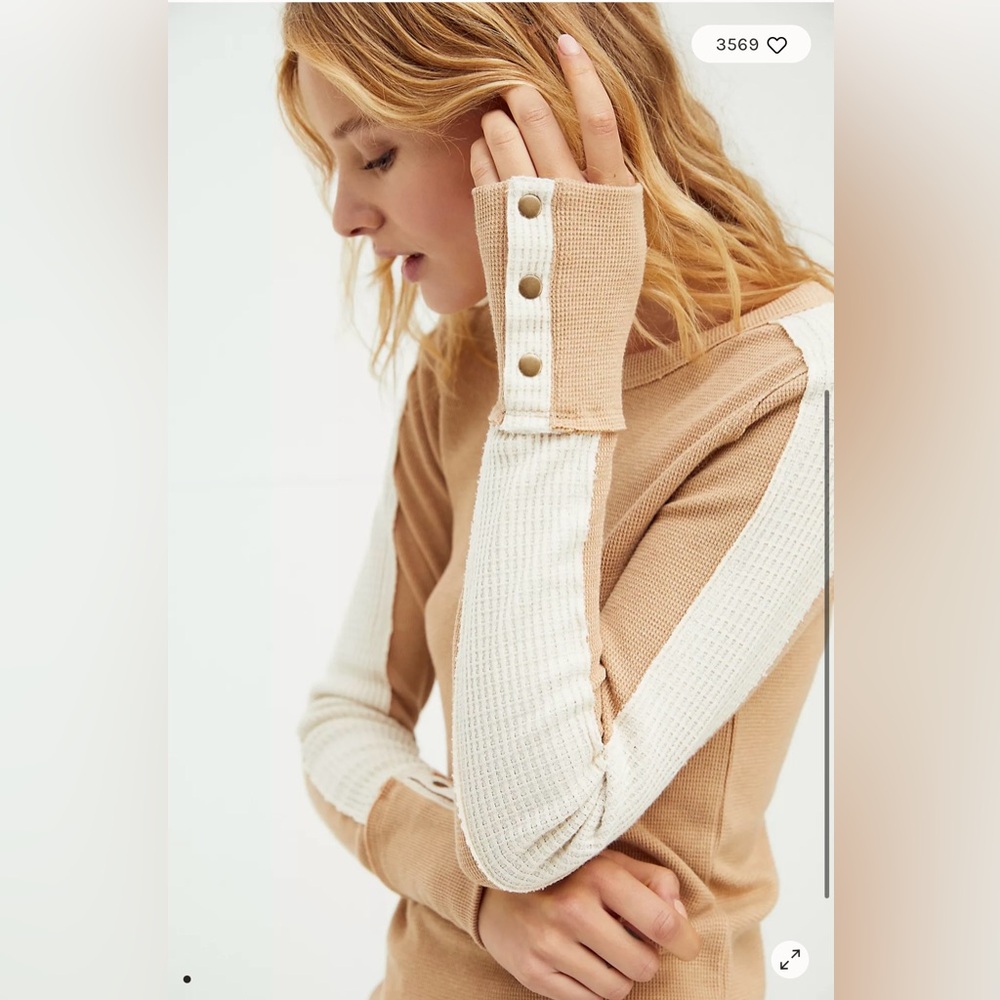 Free People Tan and Cream Cowl Neck Sweater
